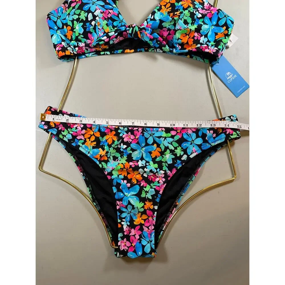 NWT Floral Multicolor Cupshe Bikini Size Medium w/ Crisscross Back - Picture 6 of 10